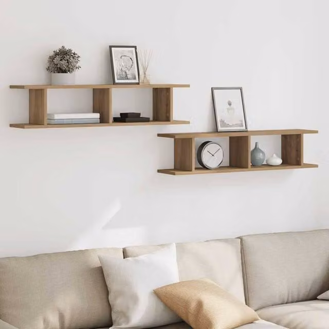 Berkfield Home Artisan Oak Wall Shelves, 2 Piece Brown Engineered Wood, W/D/H: 90 x 18 x 20 cm