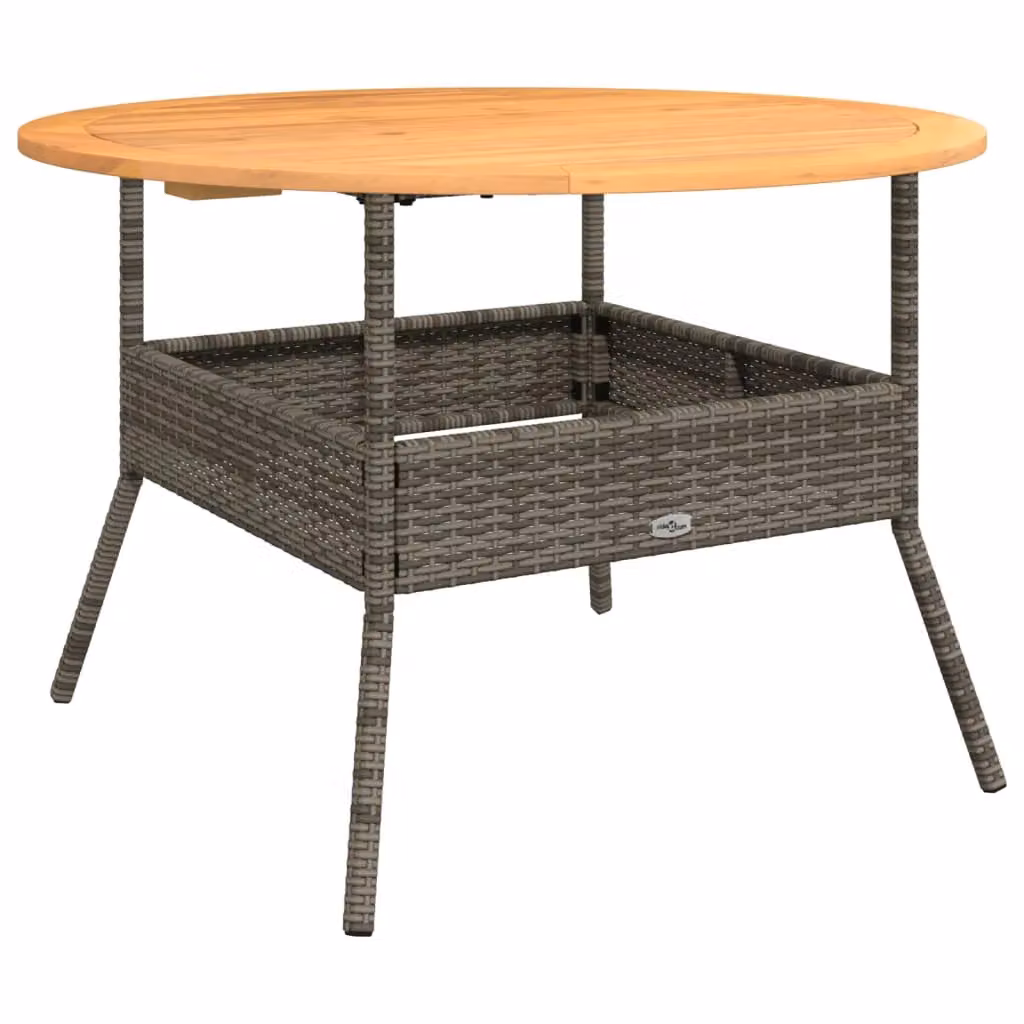 Berkfield Home Garden Table with Grey Poly Rattan and Acacia Wood Top, W: 110 cm, D: 71 cm – 2