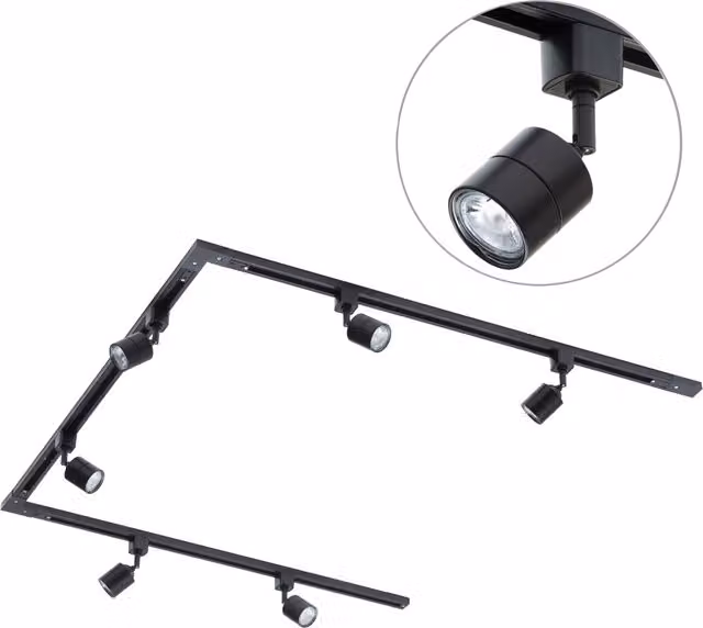 Litecraft 3m U-Shape Track Light Kit with Soho Spotlight Heads and LED Bulbs, Black