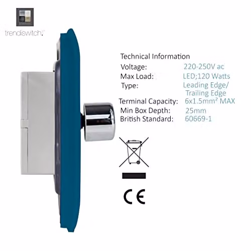 Trendi Modern Glossy 1 Gang 2 Way LED Dimmer Switch in Ocean Blue – 3
