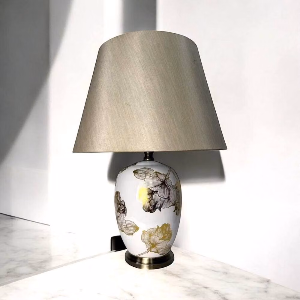 Minster Ceramic Table Lamp and Shade in Brown and Beige, W40 x D25 x H61 cm – 2