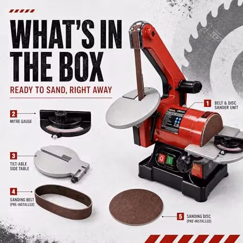Lumberjack 250W Benchtop Belt and Disc Sander in Red – 9