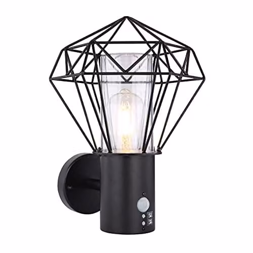 Netlighting Horace PIR Outdoor Wall Lamp Black IP44 with E27 Motion Sensor and Transparent Shade – 1