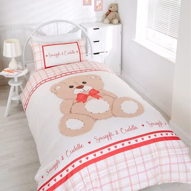 Rapport Home Snuggle Cuddle Check Polycotton Duvet Set with Pillowcase, Red and White, Single (Duvet: 135 x 200 cm, Pillowcase: 50 x 75 cm)