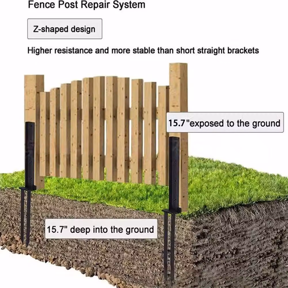 NESTLUNE Heavy Duty Steel Fence Post Anchor Set for Wooden Post Repair, Black, Height: 120 cm, Width: 3.2 cm – 2