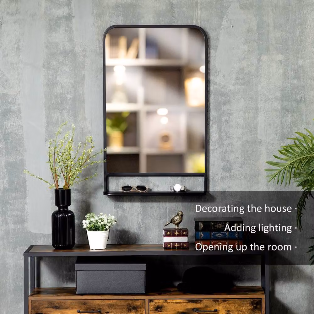 STILVORA Modern Rectangular Wall Mirror with Shelf, Black, W: 86 cm, H: 53 cm – 3