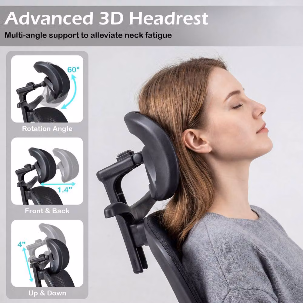 Costway Ergonomic Swivel Office Chair with Headrest and Armrests in Black Fabric – 5