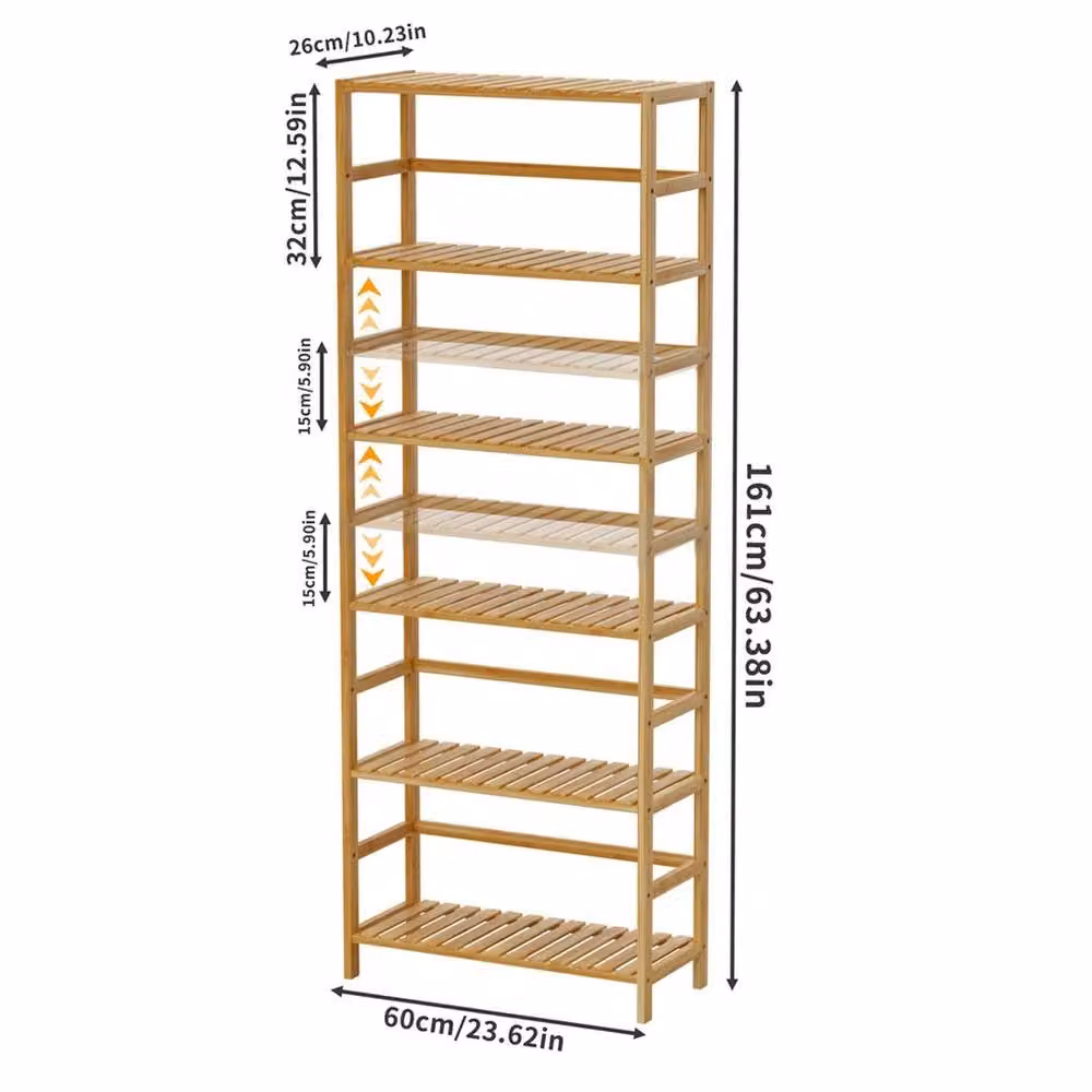 ERGOVEXA Tall Bamboo Storage Rack and Plant Stand in Natural Brown with Adjustable Shelves – 2
