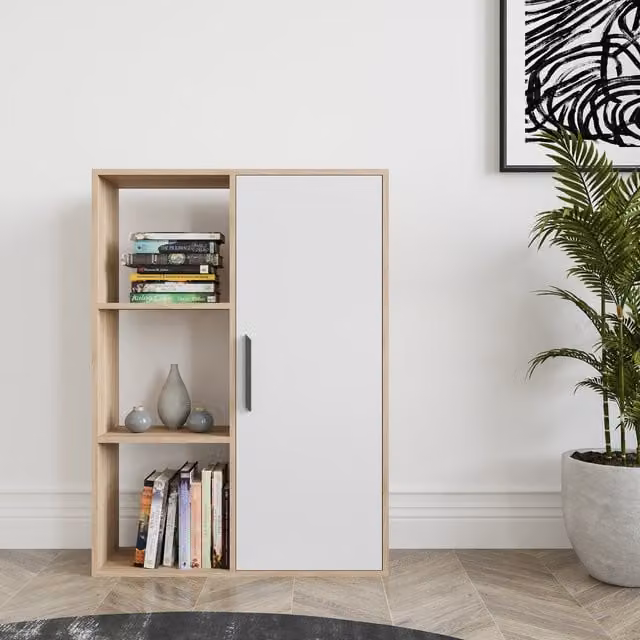 Decorotika Patrick Modern Bookcase with Cabinet in White and Yellow