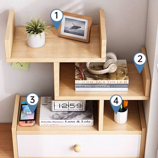 KORVIXA 3-Layer Oak Wooden Desktop Storage Rack in Beige, W/D/H: 34 x 16 x 36 cm – 1
