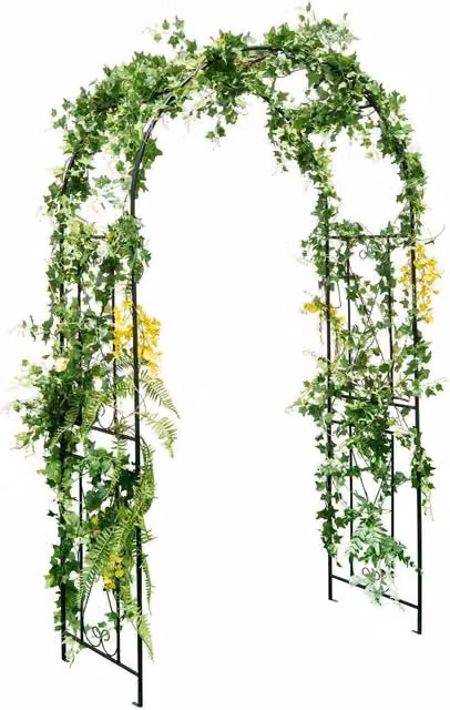 COSTWAY Metal Garden Arch Arbor Trellis Support in Black, H 220 x W 120 x D 56 cm
