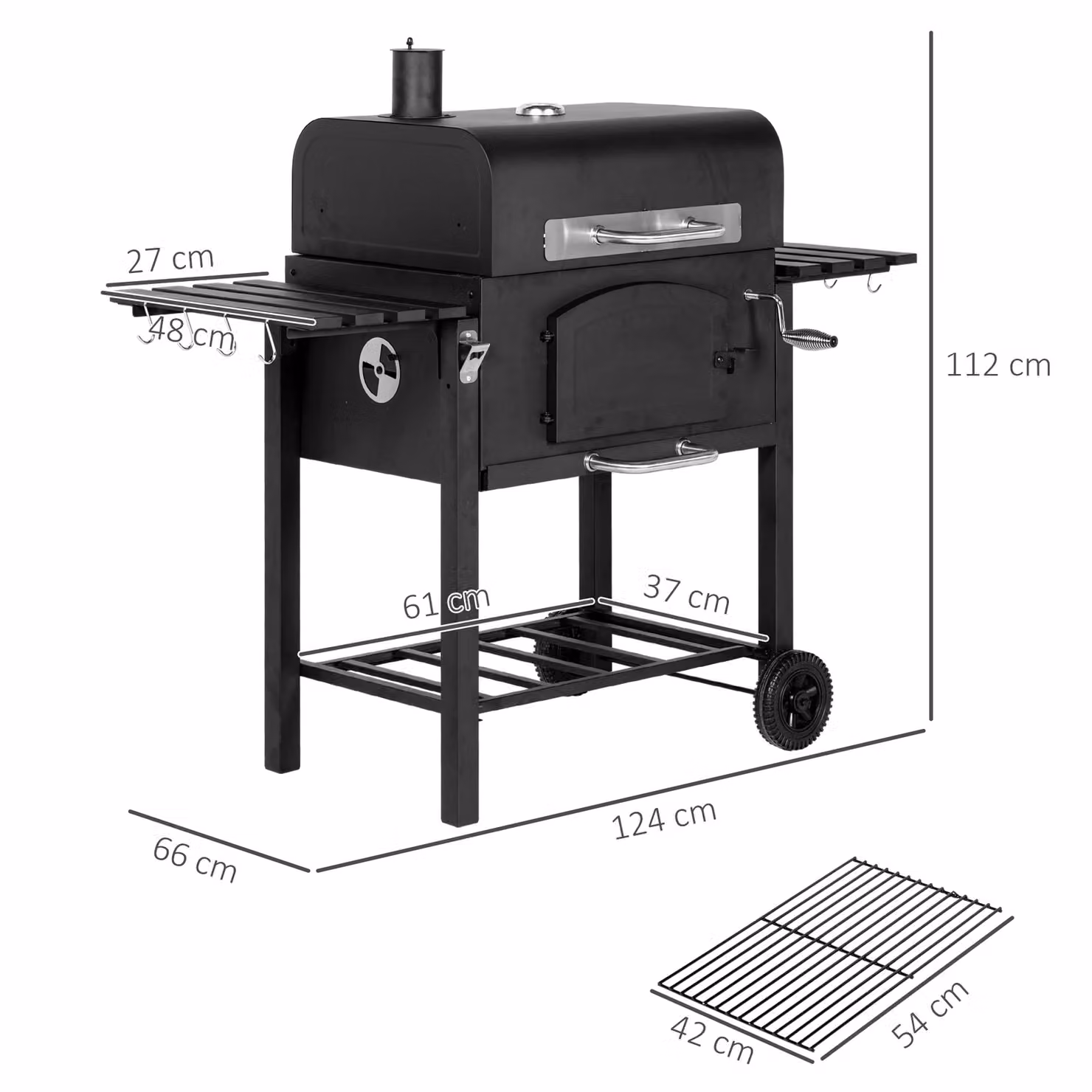 Outsunny Charcoal Barbecue Grill Trolley Garden Smoker in Black with Stainless Steel Details, Thermometer and Wheels – 3