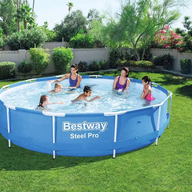 Bestway Steel Pro Round Family Swimming Pool with Pump, Blue, Diameter: 396 cm