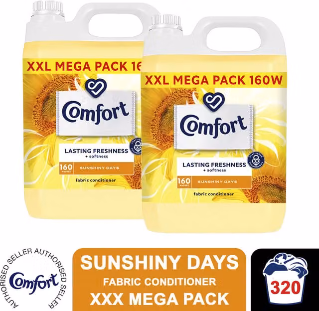 Comfort Fabric Conditioner Sunshiny Days XXL Mega Pack, 2 x 1000 l, White and Yellow
