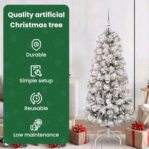 vidaXL Artificial Hinged Christmas Tree in Green and White, Height: 150 cm – 4