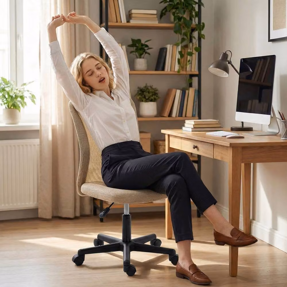 STILVORA Beige Fabric Mesh Task Chair with 360 Degree Swivel and Adjustable Height – 3