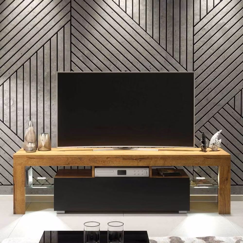 FLAVORA Modern Wood and Glass TV Unit Sideboard in Brown, Black or Beige – 4