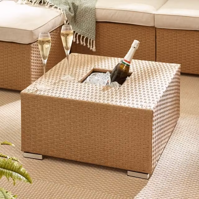FurnitureboxUK Orlando Rattan Garden Coffee Table with Ice Bucket in Beige