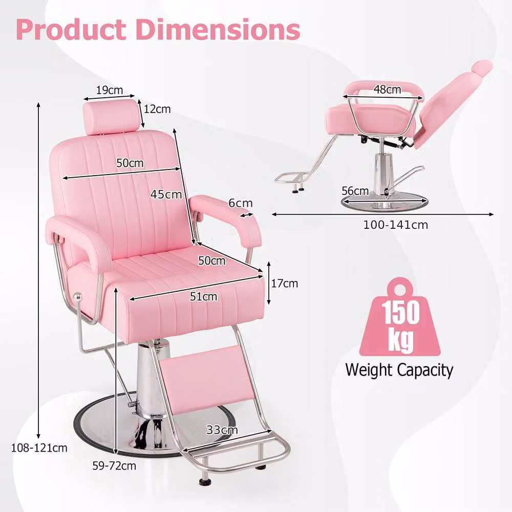 Costway Pink Hydraulic Salon Barber Chair with Headrest, Footrest and Armrests – 2