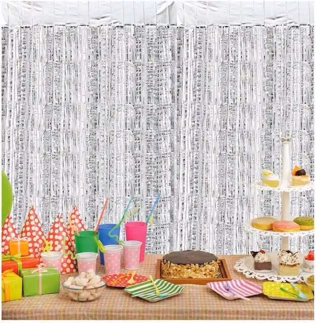 Netagon Metallic Tinsel Curtain in Silver, W: 1 m x H: 2.5 m