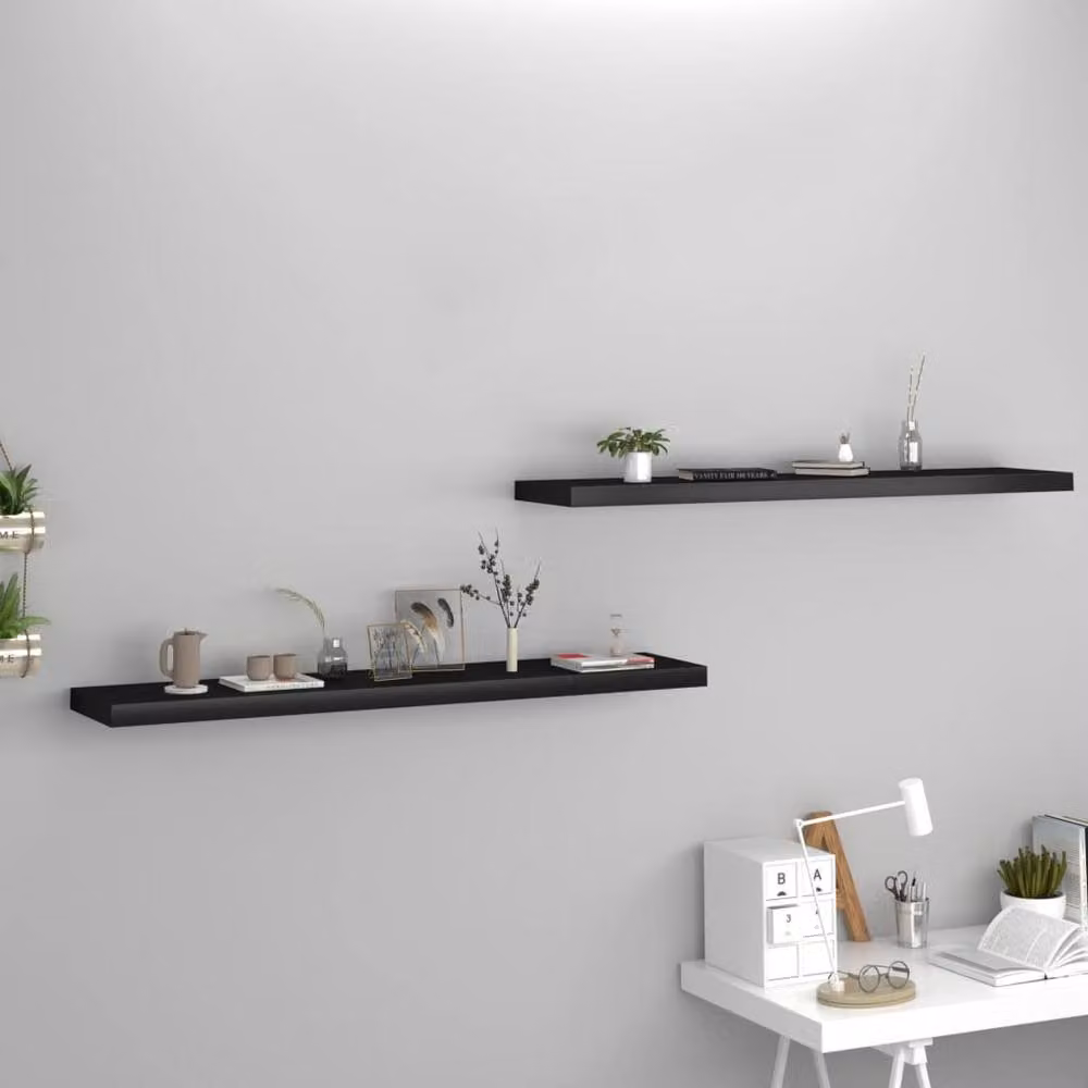 Berkfield Home Durable Floating Wall Shelves, 2 Pack, Black, W/D/H: 120 x 23.5 x 3.8 cm – 2