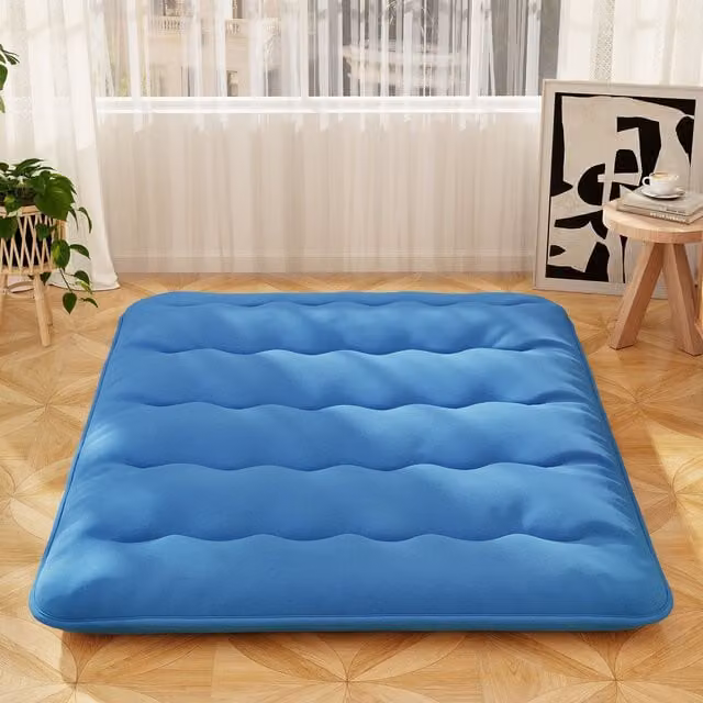 Costway Foldable Tatami Mat Floor Futon Mattress with Washable Cover, Navy Blue, W: 150 cm, D: 200 cm – 1
