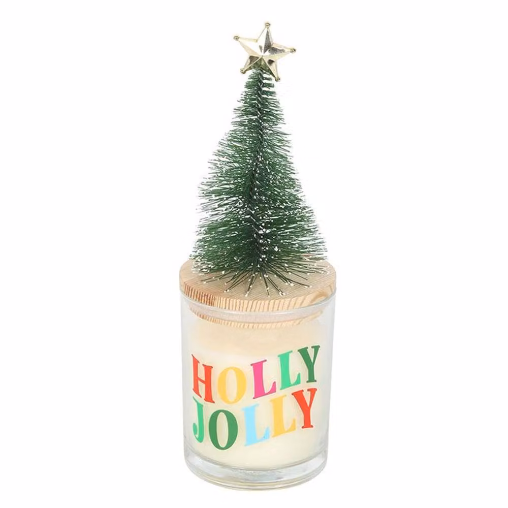 Uniqueful Holly Jolly Pine and Fir Glass Pillar Candle in Multicolour – 2