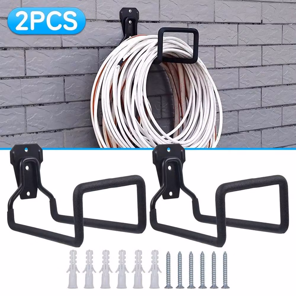 Kelvenix 2-Pack Metal Wall Mounted Garden Hose Pipe Hanger Holder in Black, Width: 100 cm – 4