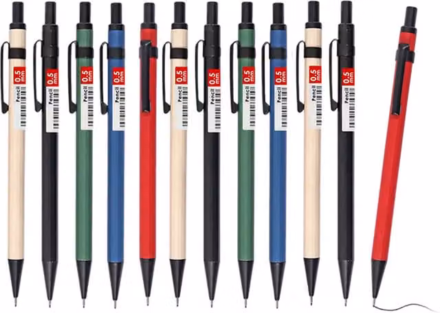 Janrax Pack of 12 Multicolour Metal Mechanical Pencils with HB Graphite Lead and Eraser