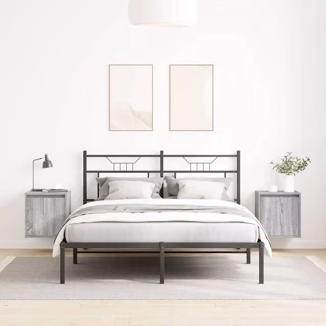 Berkfield Home Set of 2 Wall-Mounted Bedside Cabinets in Grey Sonoma, W/D/H: 38 x 34 x 40 cm