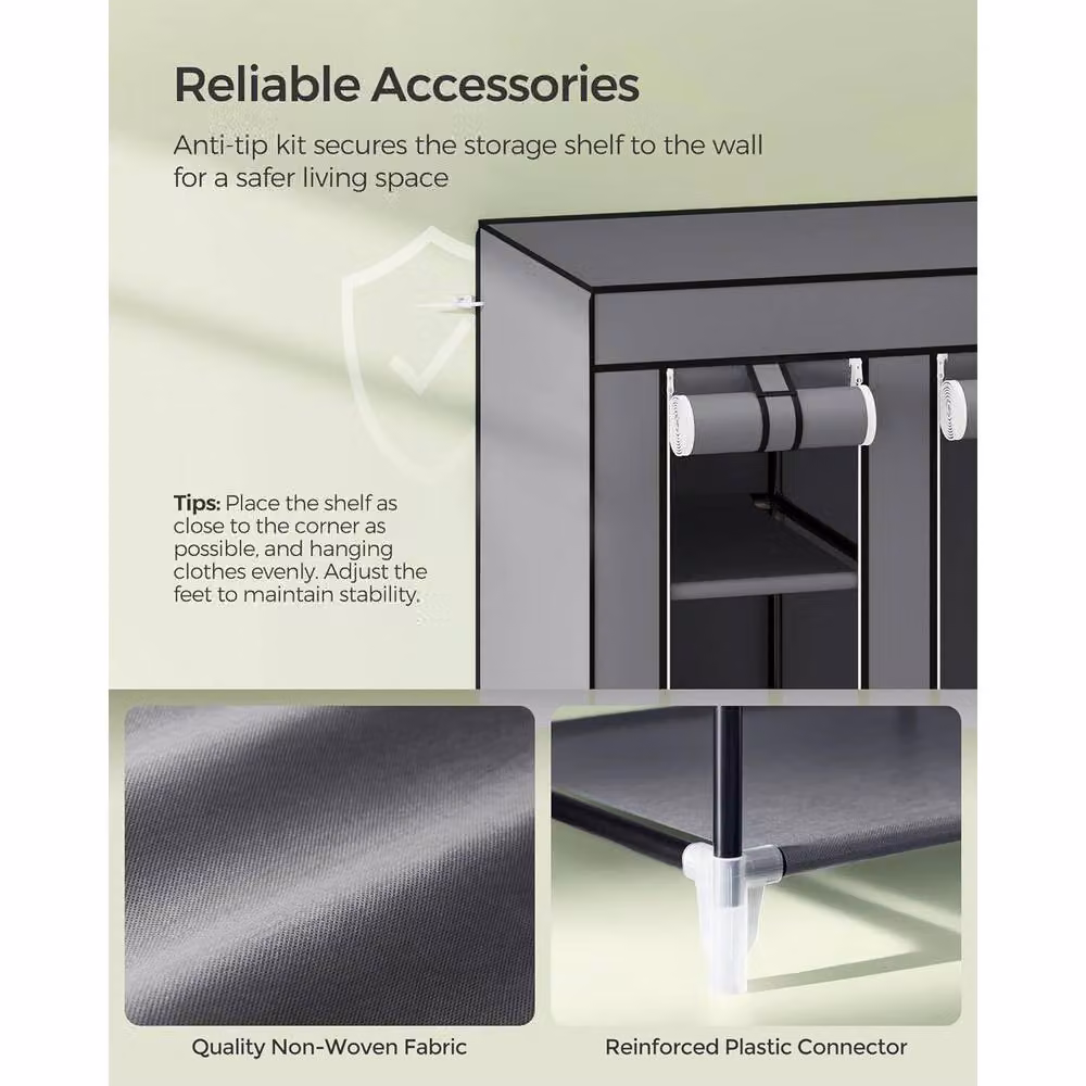 The Bazaarist Portable Fabric Wardrobe with Hanging Rail, Grey, H 175.0 x W 150.0 cm – 4