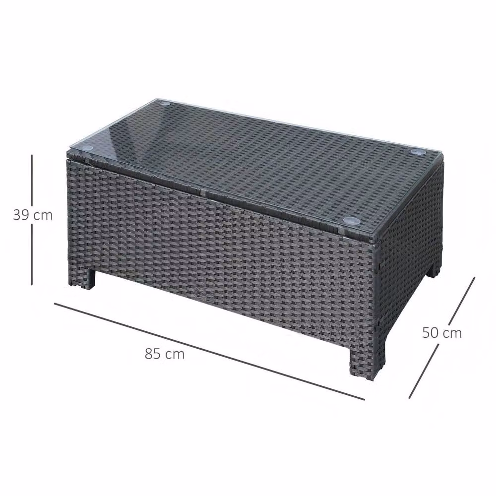 STILVORA Modern Outdoor Table with Black Tempered Glass Top and Metal Rattan Frame – 3