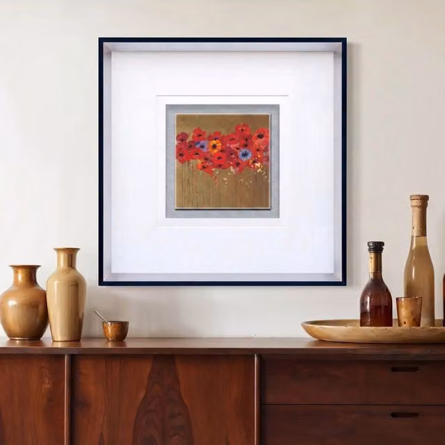 Orsina Poppies 2 Square Framed Floral Wall Art in White and Multicolour