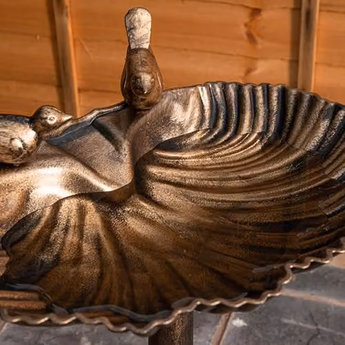 Samuel ALEXANDER Bronze Effect Garden Bird Bath with Bird Sculptures and Clam Shell Pedestal, Height: 81 cm – 2