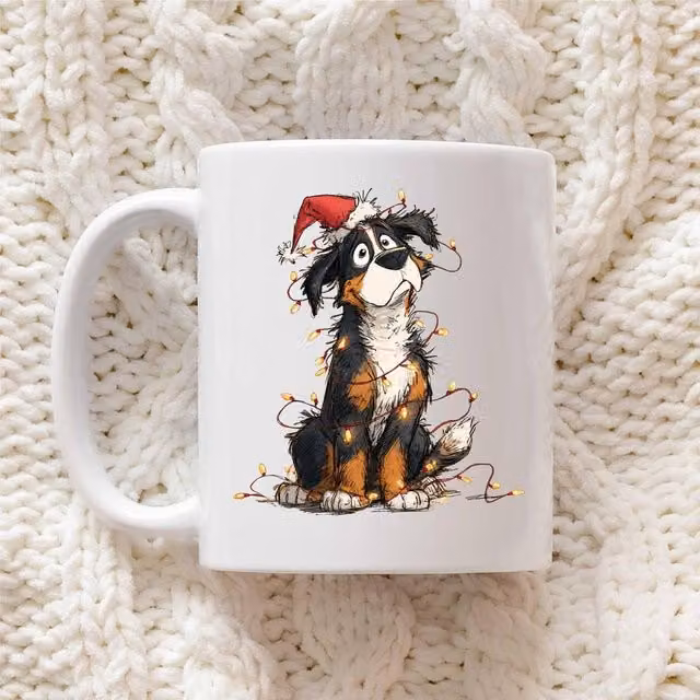 60 Second Makeover Bernese Mountain Dog Christmas Lights Ceramic Mug in White – 1