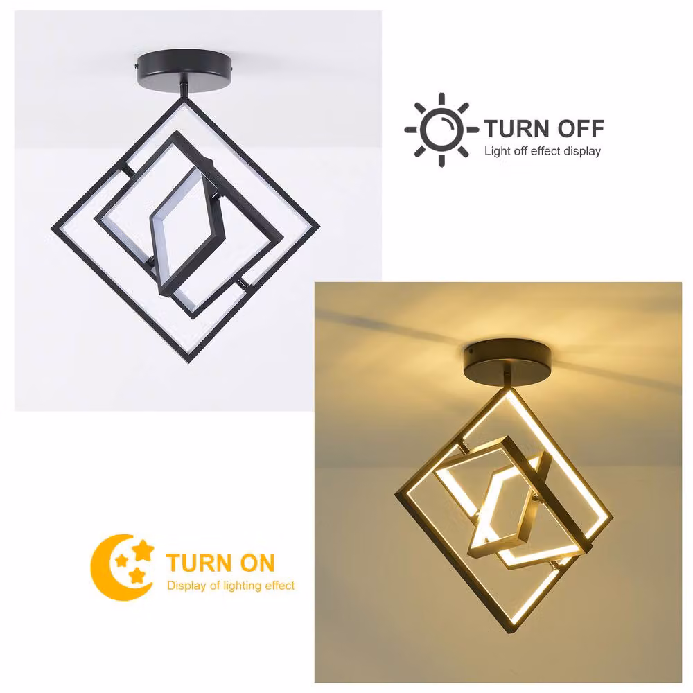 NIVOR Modern Black LED Ceiling Light, Dimmable 36W Square Flush Mount Lamp for Hallways – 2