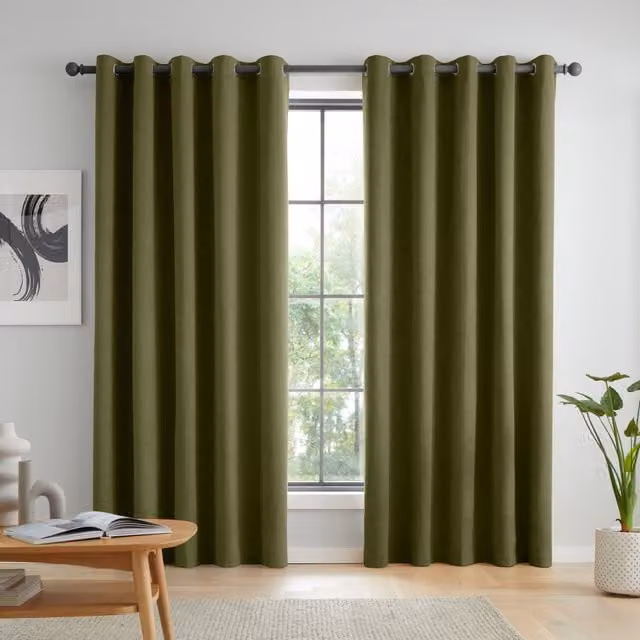 Catherine Lansfield Wilson Velvet Thermal Blackout Eyelet Curtains, Green