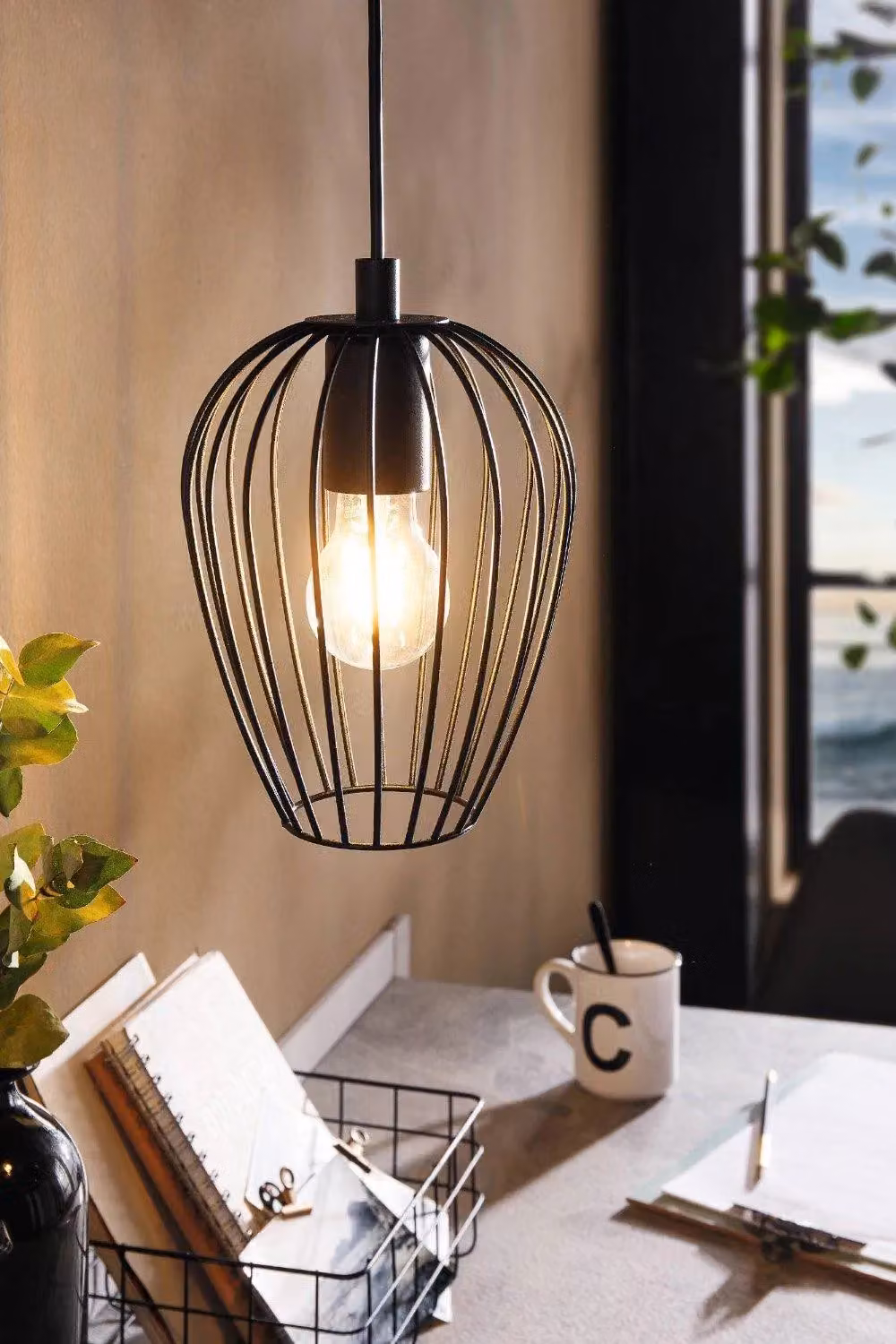 Eglo Newtown Retro Metal Suspended Pendant Light in Black – 2