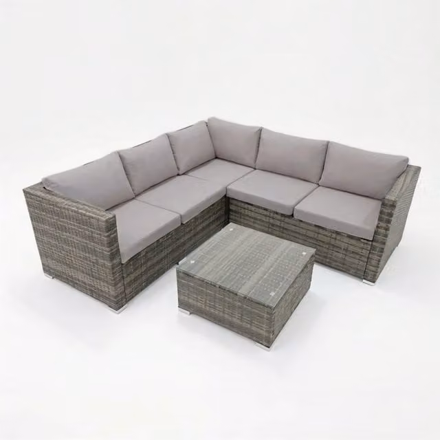 Alivio 5 Seater Rattan Garden Corner Sofa Set in Grey