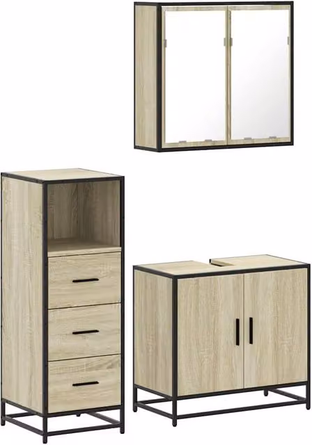 Berkfield Home 3 Piece Industrial Bathroom Furniture Set in Brown Sonoma Oak