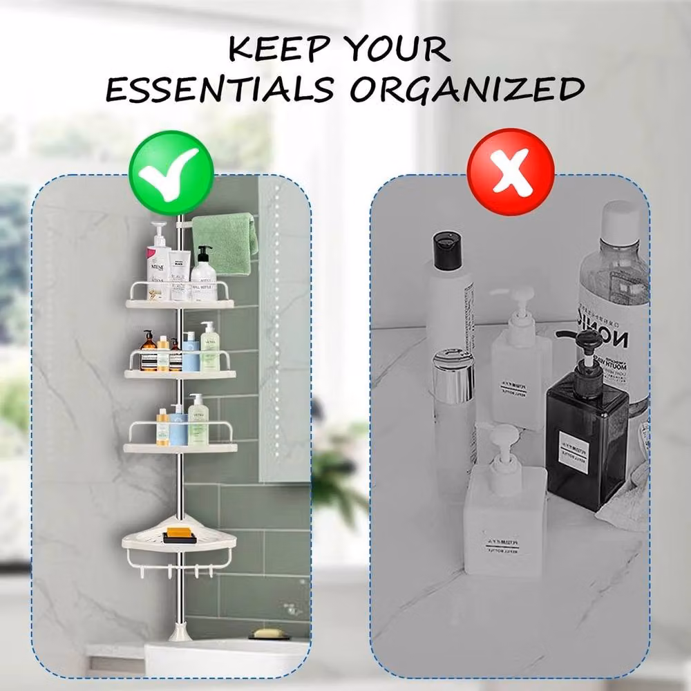 FORGEVIO Telescopic White Corner Shower Caddy and Adjustable Bathroom Storage Racks – 2