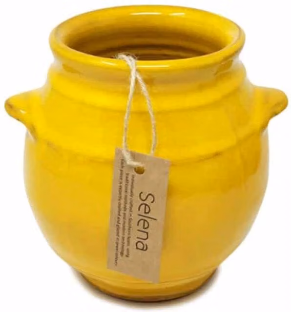 Verano Spanish Ceramics Selena Glazed Hand Dipped Ceramic Kitchen Dining Utensil Jar, Yellow, H: 16 cm, D: 16.5 cm