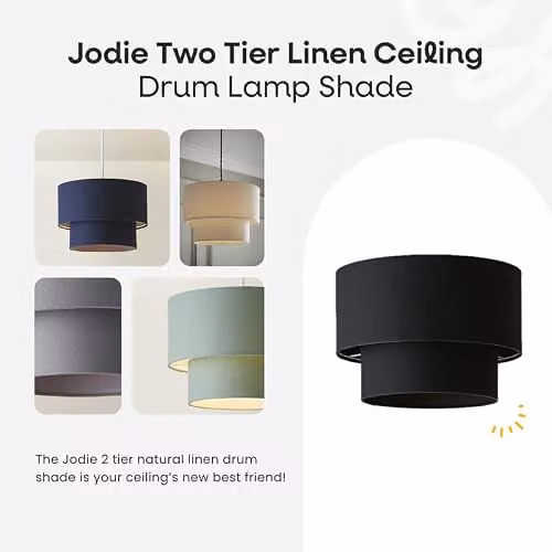 ValueLights Jodie Two Tier Blue Fabric Drum Ceiling Pendant Light Shade – 5