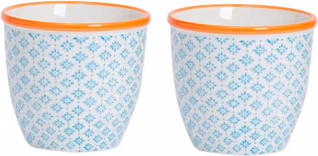 Nicola Spring Pack of 2 Abstract Ceramic Tabletop Plant Pots in Turquoise, Red and Blue, H: 13.8 cm, W: 13.8 cm, D: 12.5 cm