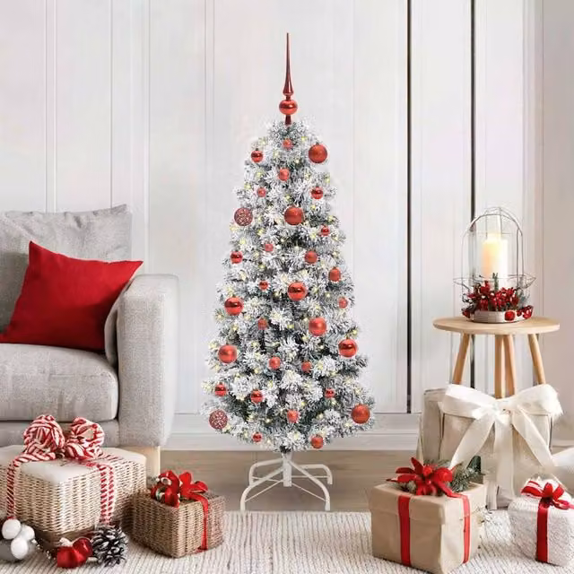 Berkfield Home Artificial Hinged Christmas Tree in Green and White, Height: 120 cm