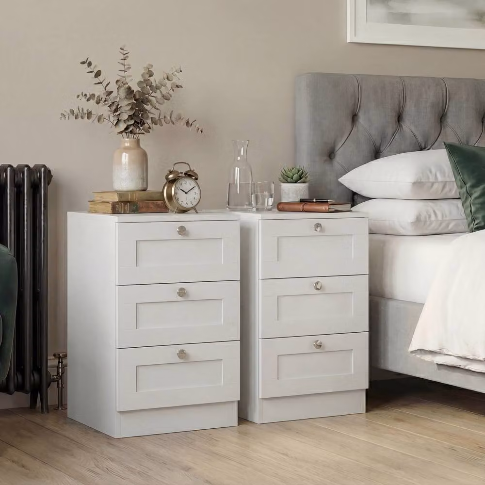 Vida Designs Altino 3 Drawer Bedside Cabinet Chest, Set of 2, White – 2