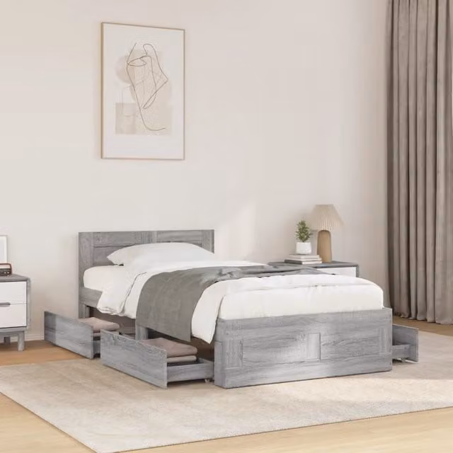 Berkfield Home Bed Frame with Headboard and Drawers in Concrete Grey, 90 x 200 cm