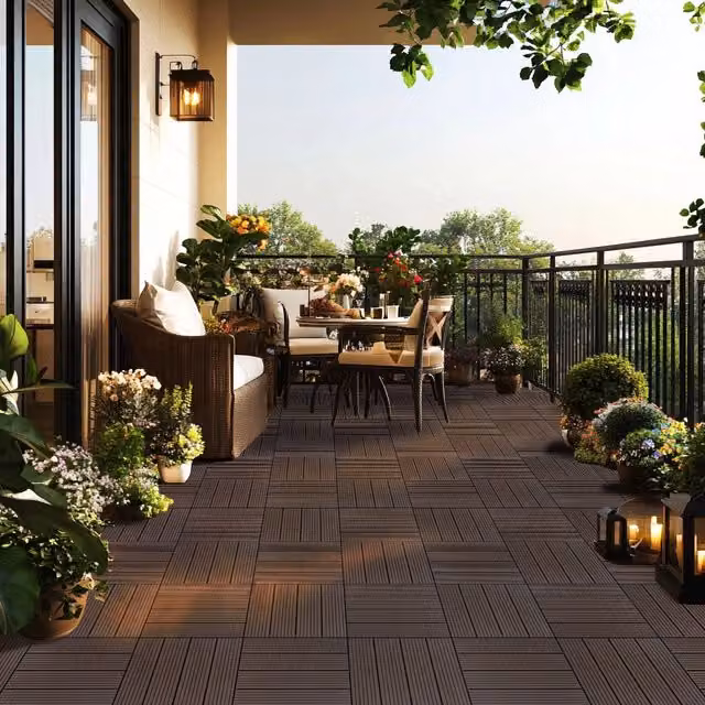 Garden Gear Brown WPC Non-Slip Outdoor Decking Tiles with Click System, Pack of 20