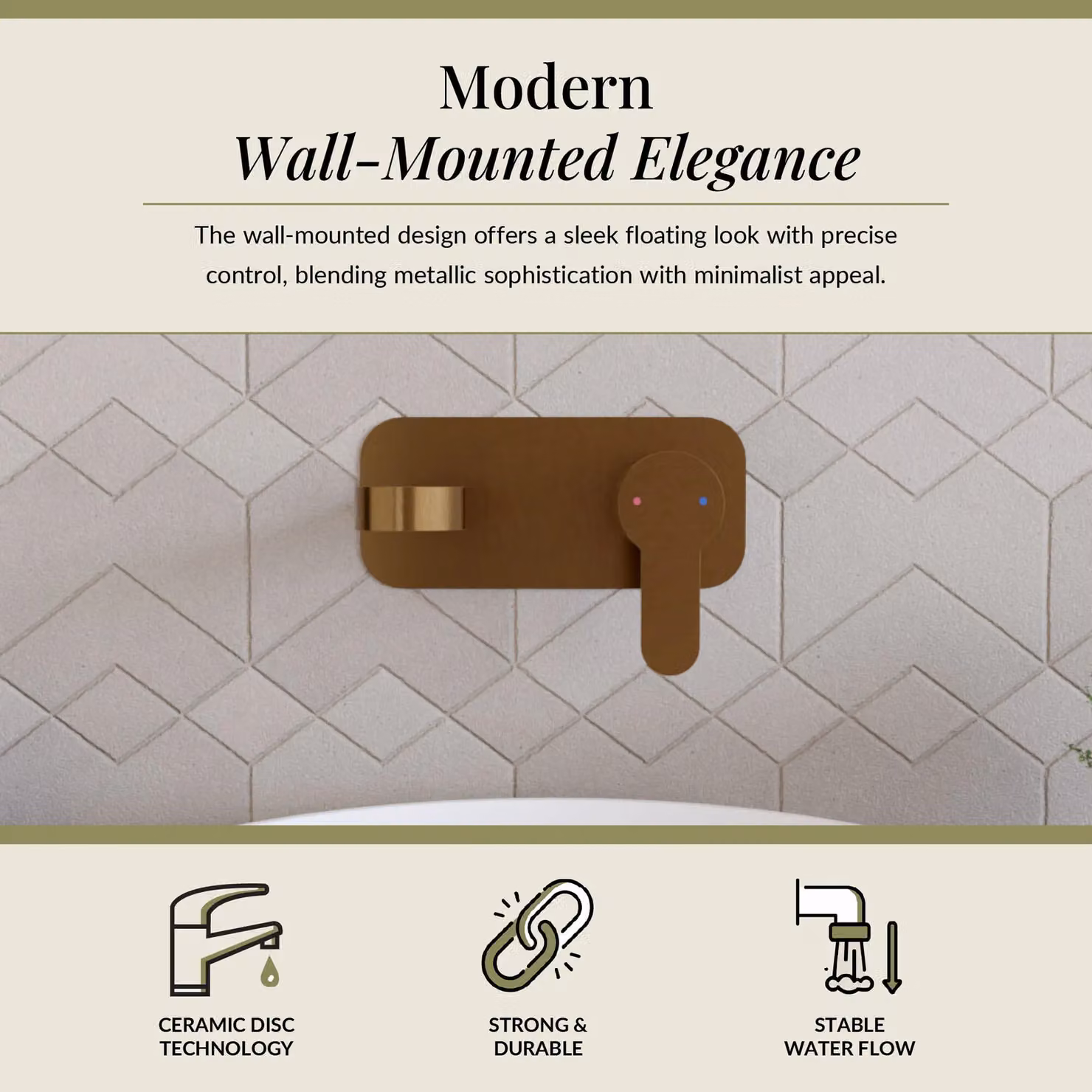 Balterley Pride Round Wall Mount 2 Handle Basin Mixer Tap with Back Plate in Brushed Bronze Brown – 2