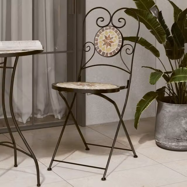 Berkfield Home Bistro Chairs Set of 2 Foldable Ceramic and Metal Chairs in Orange and White – 1